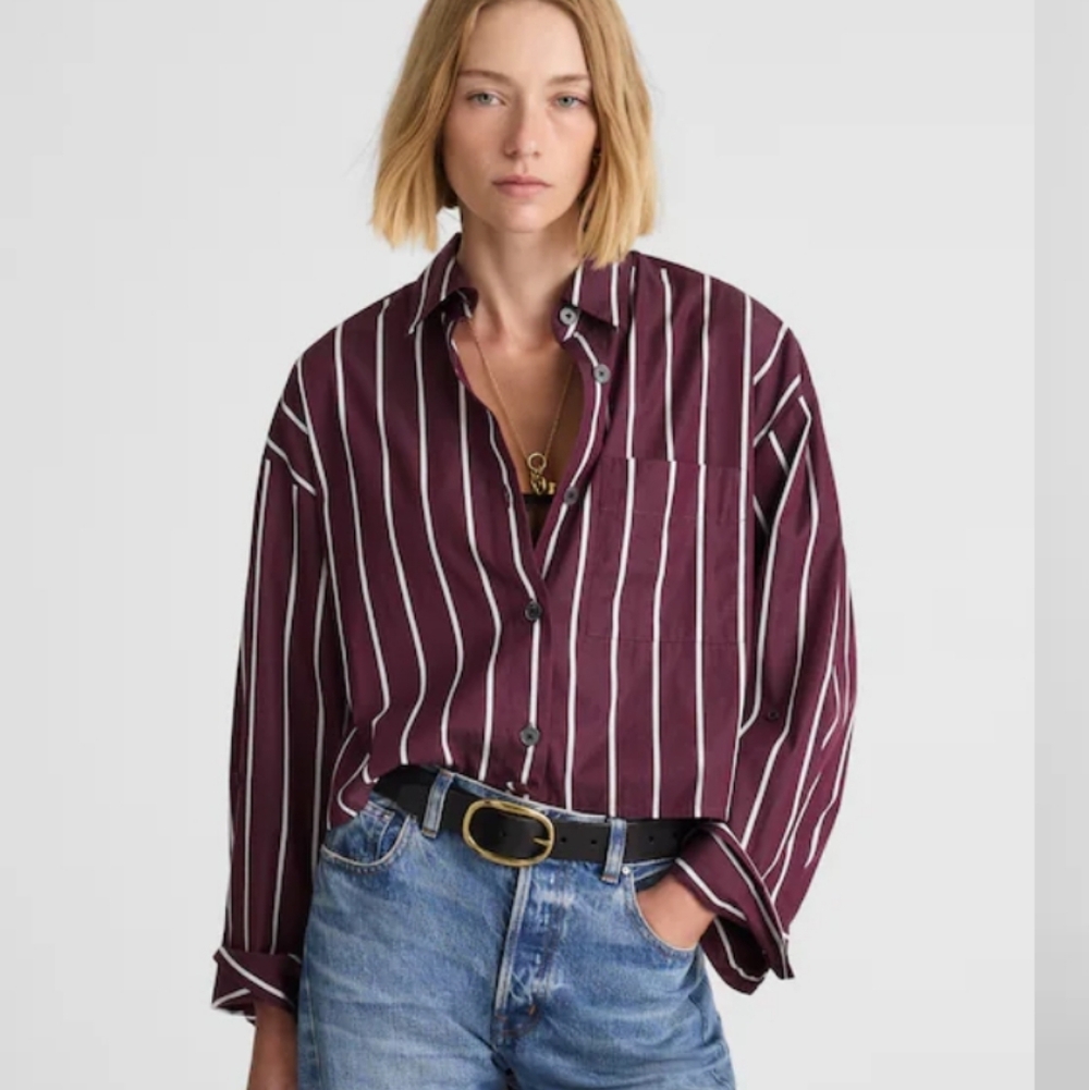 SOLD Madewell Burgundy and White Striped Casual Shirt